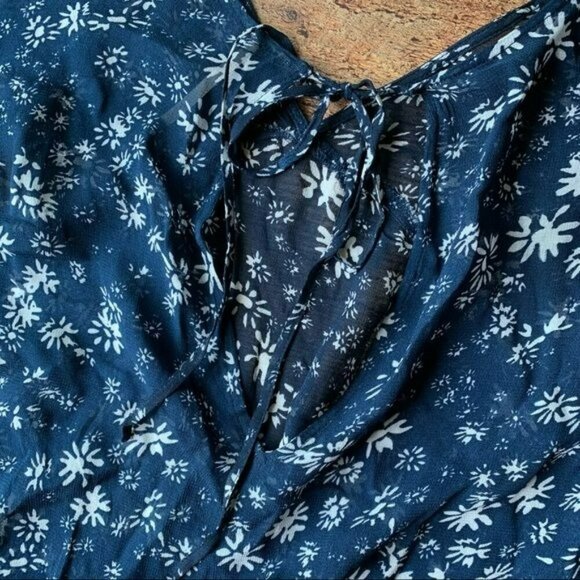 Free People Wallflower Chiffon Midi Dress Navy Blue and White - S - Picture 7 of 9